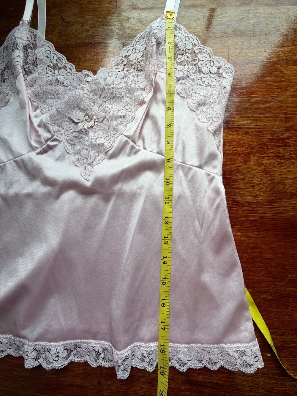 Vintage Delicate Pink Lace-Trim Satin Cami Floral Detail Size M Fairy Coquette - Picture 5 of 9